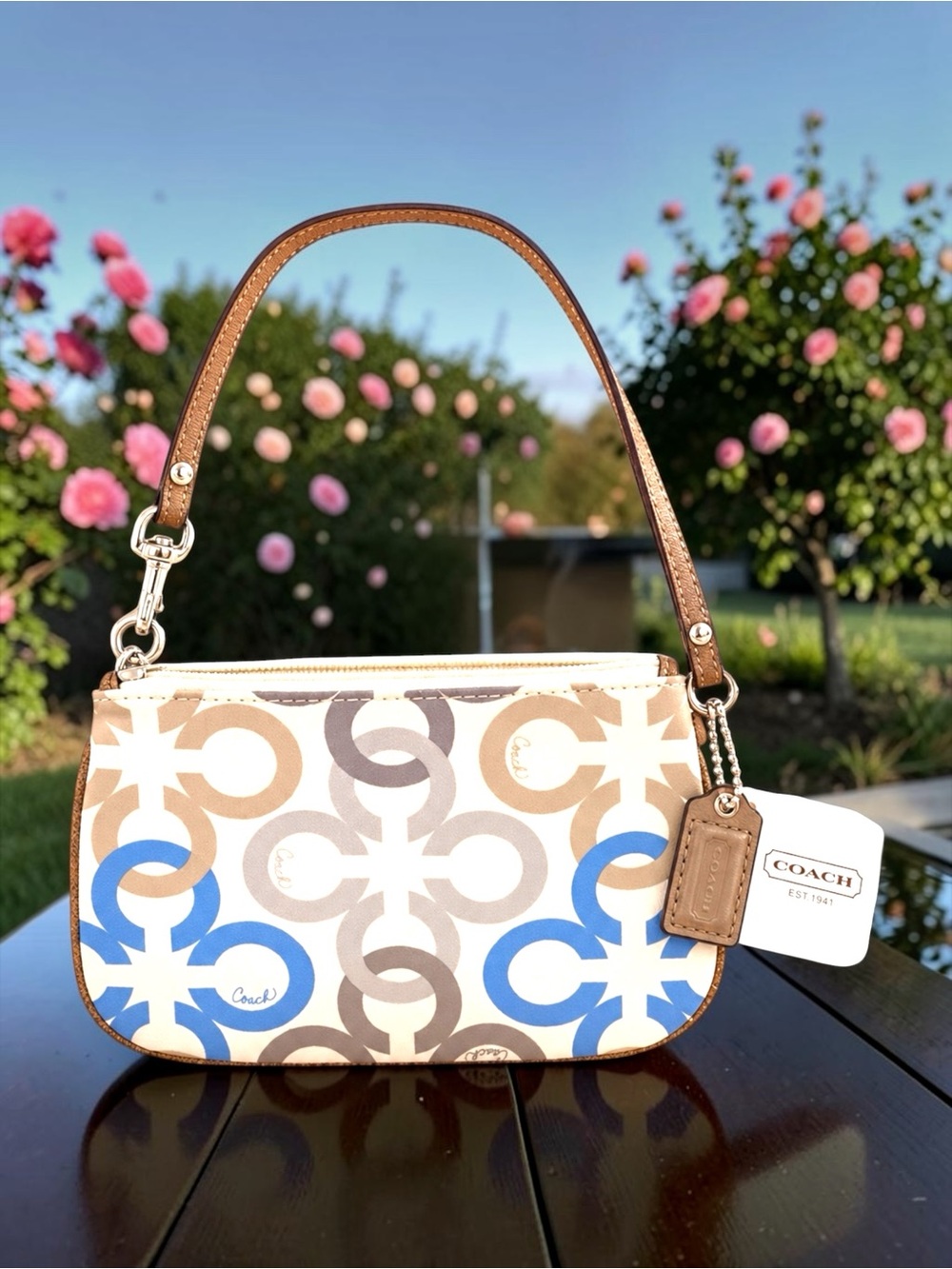 Coach Vintage Y2K Op Art Signature Wristlet Blue Gray Beige NWT - Picture 6 of 14